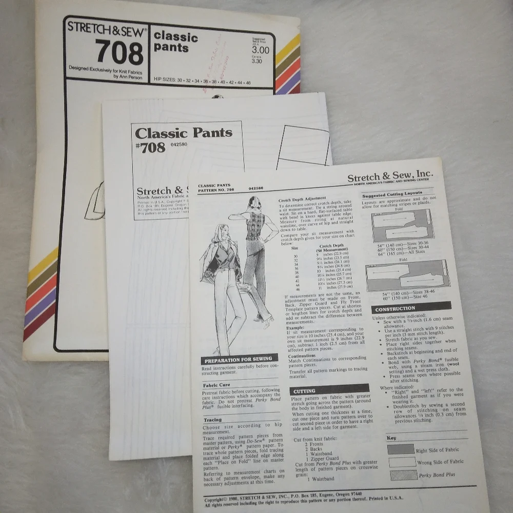 STRETCH & SEW 708 Classic Pants Hip Size 30-32-34-36-38-40-42-44-46 inch…